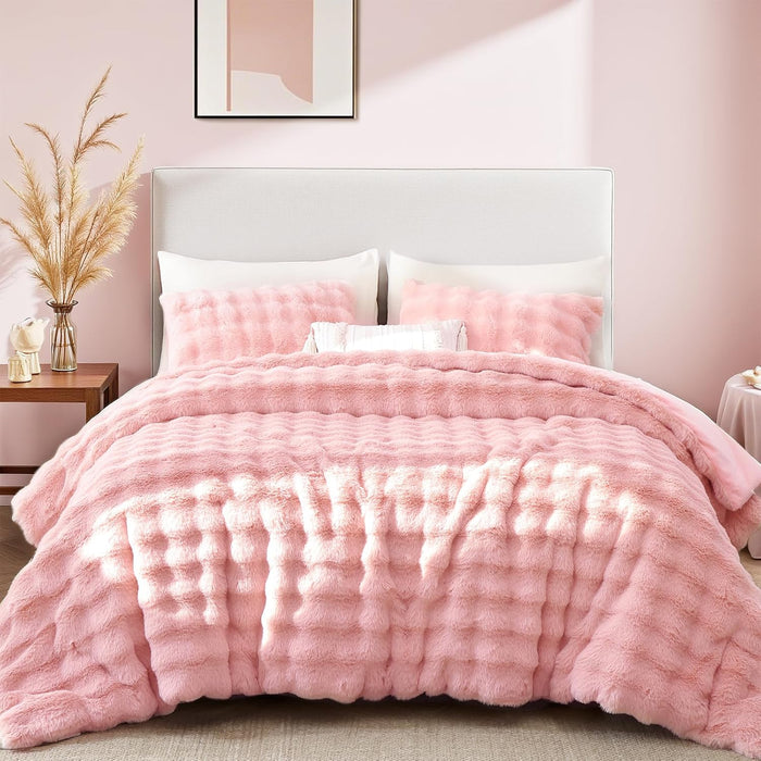YIKUSH Black Comforter Set Full - Luxurious Faux Fur Comforter for Winter, Fluffy Comforter Queen Set with 2 Pillowcases, Soft Warm Black Bedding Set