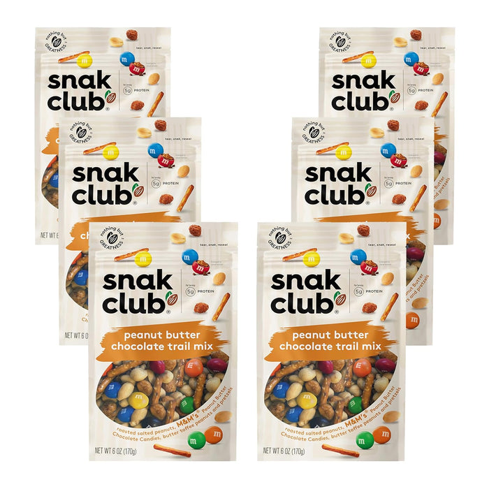 Snak Club Peanut Butter Chocolate Trail Mix with Peanuts, Peanut Butter M&M’S, Toffee Peanuts, and Pretzels, 11 oz Resealable Bag
