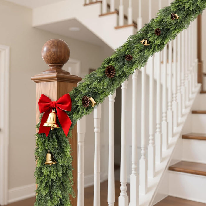 9FT Realistic Christmas Cedar Garland, Artificial Christmas Garland Real Touch Greenery Faux Pine Garlands, Xmas Decorations Indoor Outdoor
