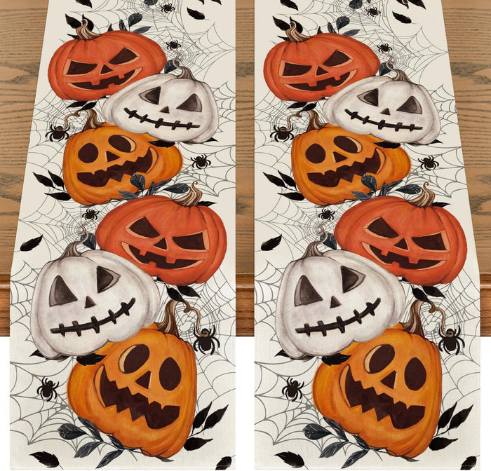 Artoid Mode Pumpkins Spider Web Halloween Table Runner, Seasonal Fall Kitchen Dining Table Decoration for Home Party Decor 13x72 Inch
