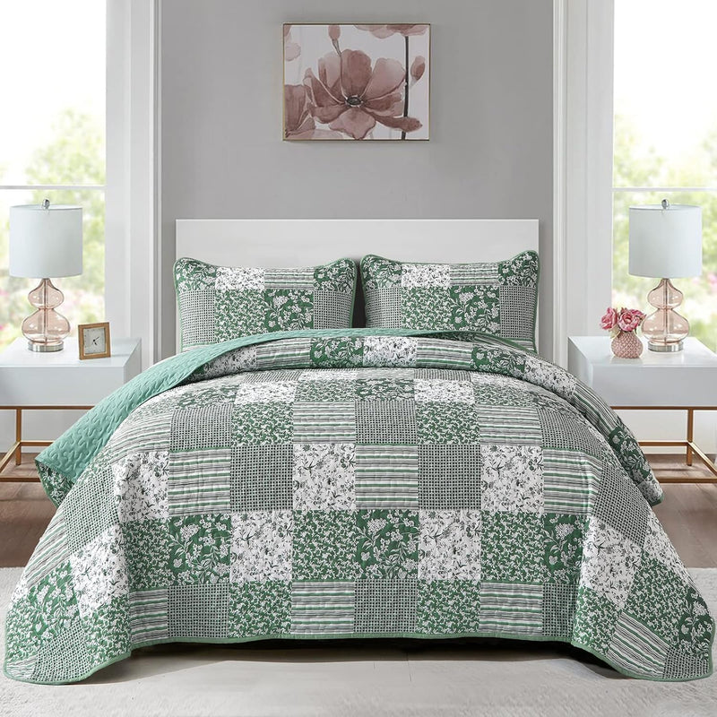 Mybedsoul Purple Quilt Set Queen Size,3 Pieces Boho Floral Plaid Bedspread Coverlet Set for All Season,Patchwork Reversible Bedding Set Queen 90"x96"