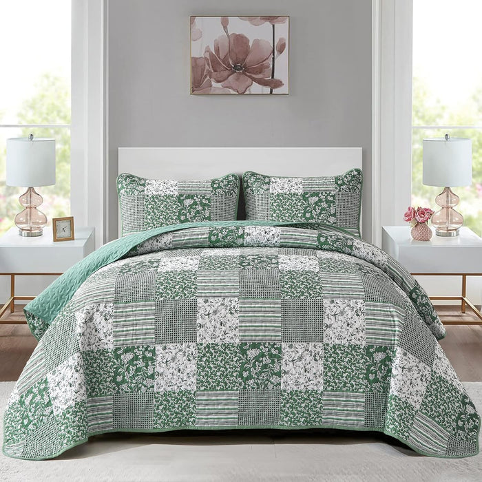 Mybedsoul Purple Quilt Set Queen Size,3 Pieces Boho Floral Plaid Bedspread Coverlet Set for All Season,Patchwork Reversible Bedding Set Queen 90"x96"