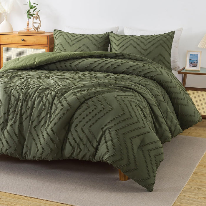 Andency Queen Comforter Set Beige, Comforters Queen Size Boho Cream Soft Warm Tufted Neutral Bedding Comforter Sets for Queen Bed, 3 Pieces Aesthetic Chevron Farmhouse Cute Bohemian Textured Bed Set