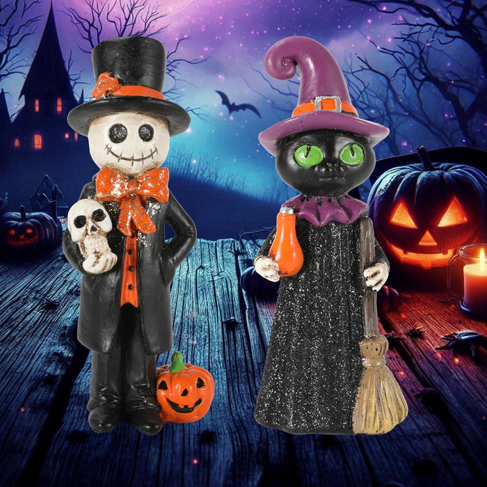 Halloween Gnomes and Witch Figurines - 2Pack Lights Up Fall Gnome Ornaments - 4.5'' Resin Indoor Halloween Decor for Women (Gnomes)