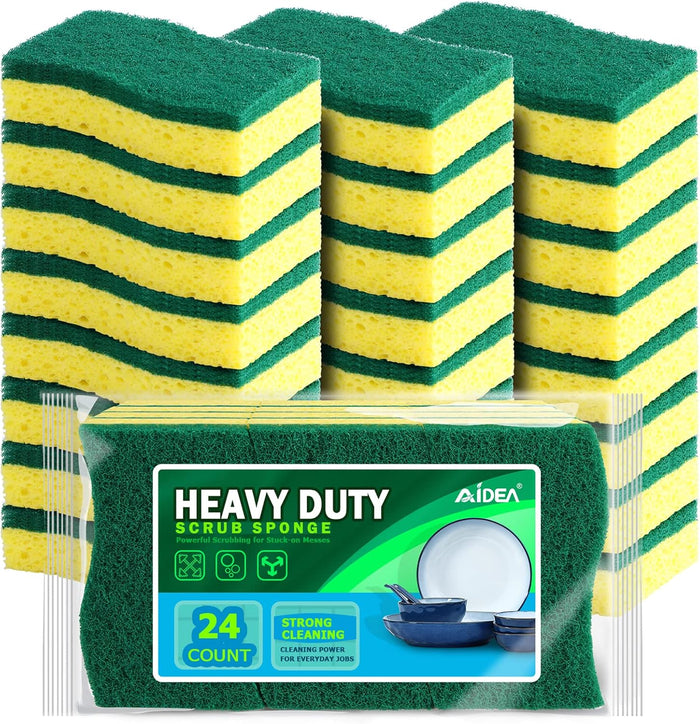 AIDEA Non Scratch Scrub Sponge, 24Count, Sponges for Dishes, Sponges Kitchen, Cleaning Sponge, Cleans Fast Without Scratching, Stands Up to Stuck-on Grime, Cleaning Power for Everyday Jobs