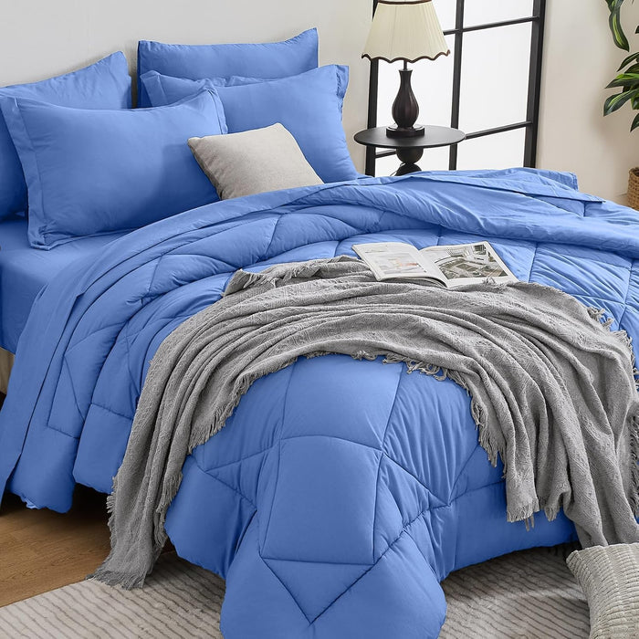 HEVUMYI California King Comforter Set - 7-Piece All Season Bed in a Bag Cali-King, Ultra Soft Bedding Set with Comforter, Flat Sheet, Fitted Sheet, Pillowcases, Pillow Shams, Dark Grey