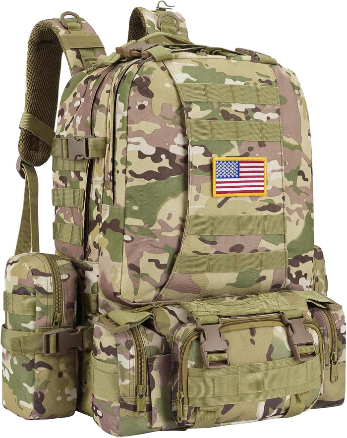 60L Tactical Military Backpack Large Capacity Army Rucksack with Detachable Molle Pouches for Men and Women (Camo, Large)