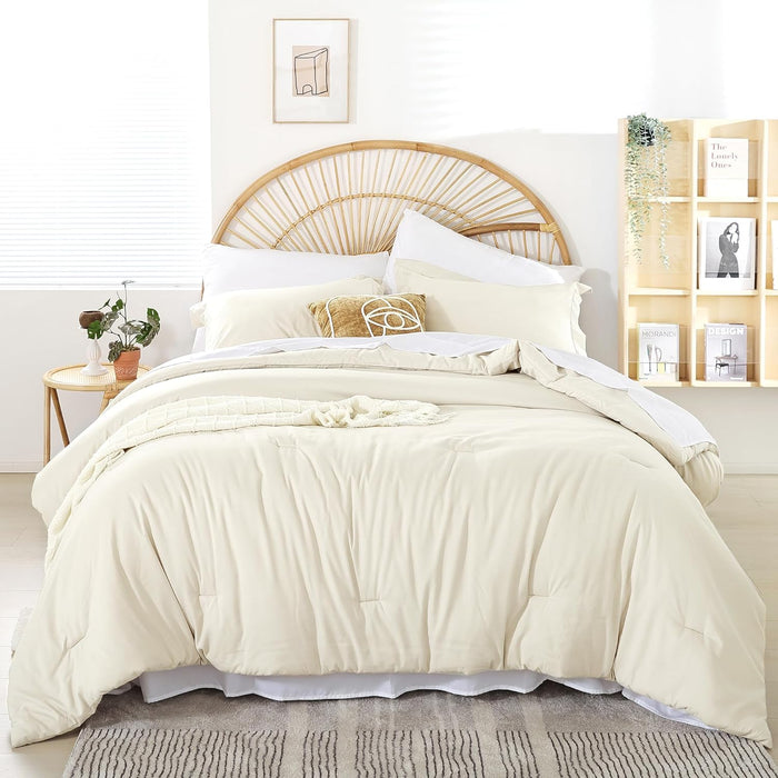 weigelia Queen Comforter Set 7 Pieces Oatmeal Comforters Queen Size Soft Fluffy Bedding Comforter Set with Fitted Sheets, Flat Sheets, Pillow Shams, and Pillowcases
