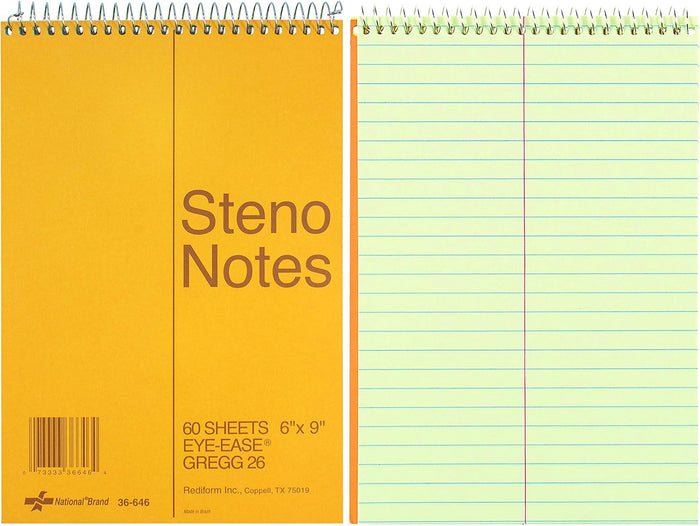 National Steno Notebook, Gregg-Ruled, Green Eye-Ease Paper, Brown Cover, 6" x 9", 60 Sheets (36646)