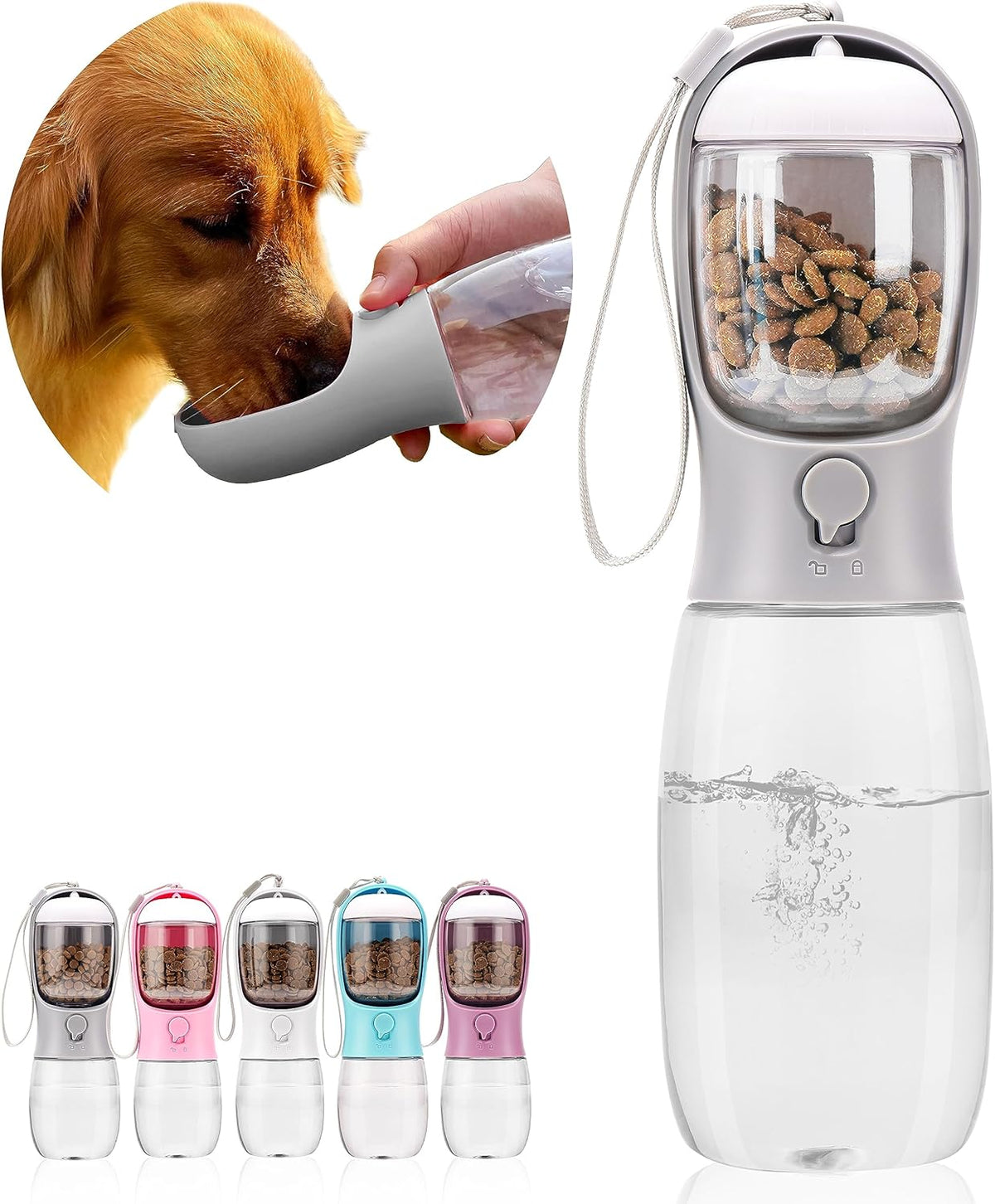 Dog Water Bottle,Portable Pet Water Bottle with Food Container,Outdoor Portable Water Dispenser for Cat,Puppy,Pets for Walking,Hiking,Travel,Puppy Essentials,Dog Stuff(10oz)