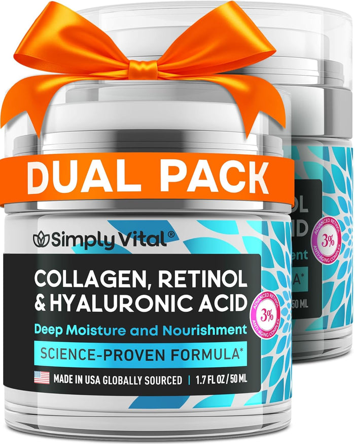 SimplyVital Collagen, Retinol & Hyaluronic Acid Cream - Anti-Aging Face Moisturizer for Face, Firming Skin Care Neck & Décolleté - Made in USA, Daily Moisturizer Face Cream Day & Night - 1.7 fl.oz.