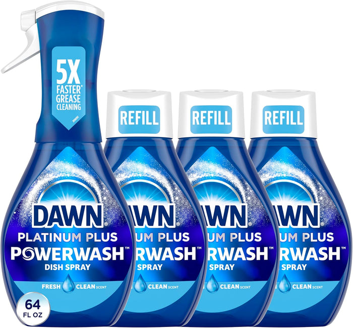 Dawn Powerwash Spray, Dish Soap, Dishwashing Liquid, Cleaning Supplies, Fresh, 1 Starter Kit + 1 Refill, 32 Fl Oz