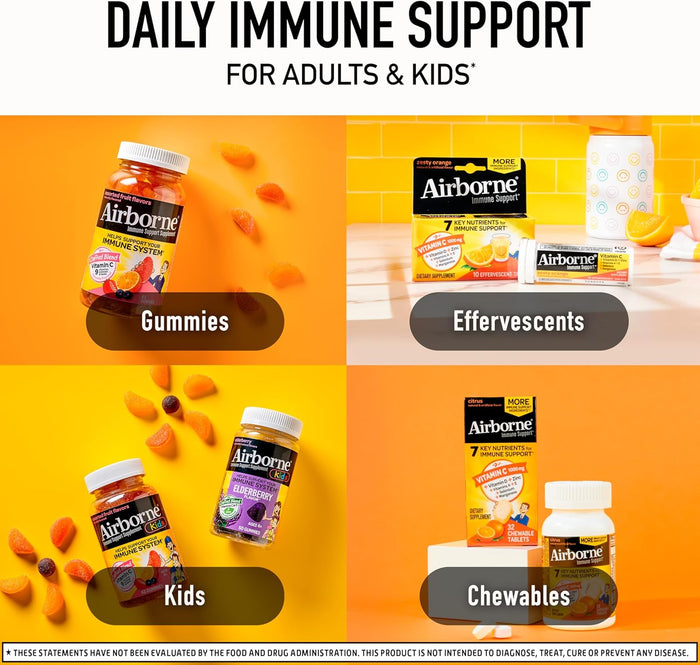 Airborne Vitamin C 1000mg (per Serving) - Citrus Chewable Tablets (116 Count in a Bottle), Gluten-Free Immune Support Supplement, with Vitamins A C E, Zinc, Selenium, Echinacea, Ginger, Antioxidants