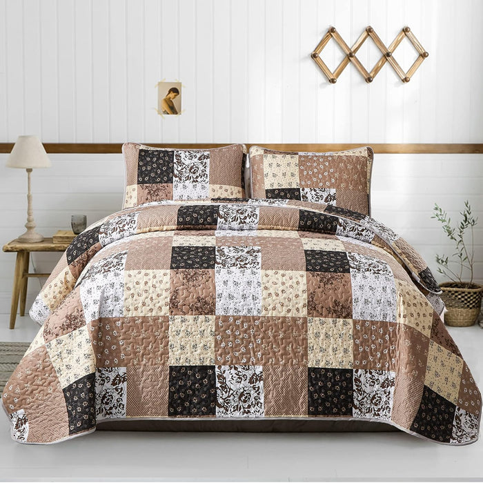 Mybedsoul Purple Quilt Set Queen Size,3 Pieces Boho Floral Plaid Bedspread Coverlet Set for All Season,Patchwork Reversible Bedding Set Queen 90"x96"