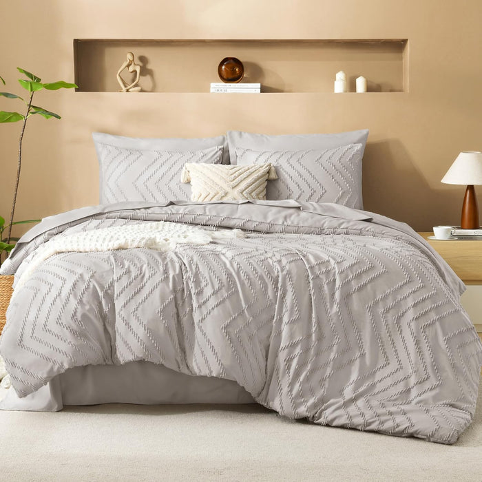 Litanika California King Size Comforter Set with Sheets Beige - 7 Pieces Bed in a Bag Cal King Chevron Tufted Complete Bedding Sets with Comforter, Sheets, Pillowcases & Shams