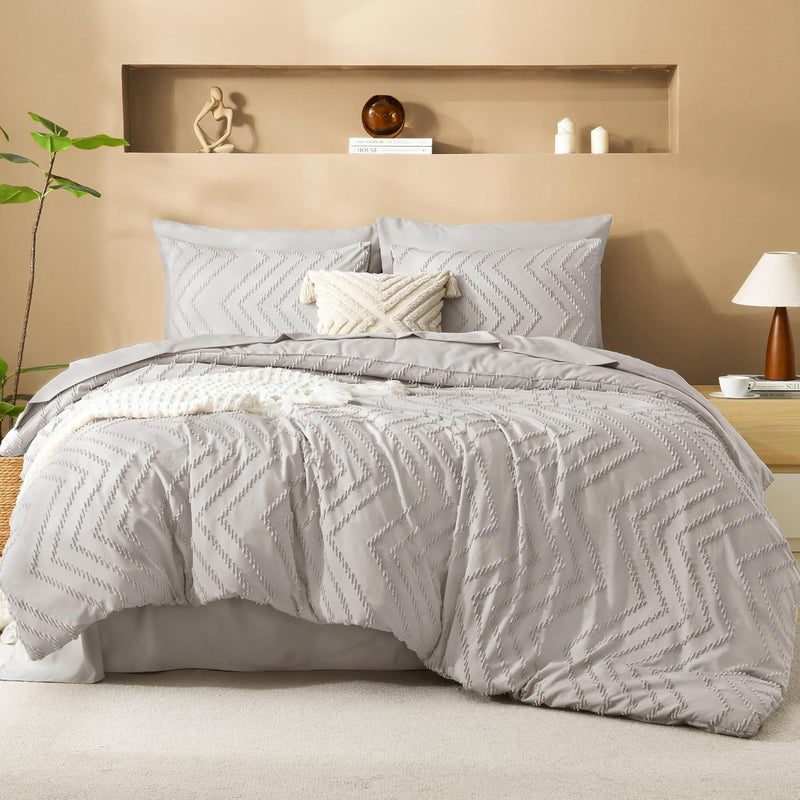 Litanika California King Size Comforter Set with Sheets Beige - 7 Pieces Bed in a Bag Cal King Chevron Tufted Complete Bedding Sets with Comforter, Sheets, Pillowcases & Shams