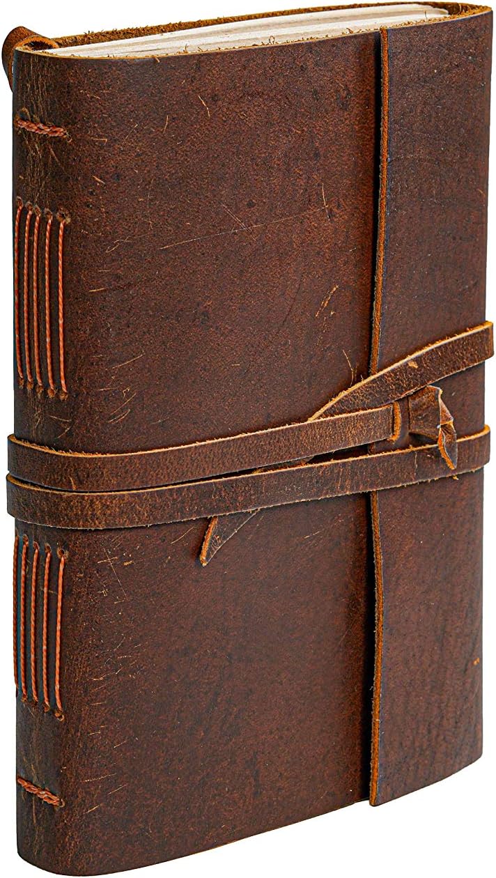 Leather Journal Notebook - Rustic Handmade Vintage Leather Bound Journals for Men and Women - Leather Craft Unlined Paper 300 Pages, Leather Book Diary Pocket Notebook, Diary To Write In (5" x 7")