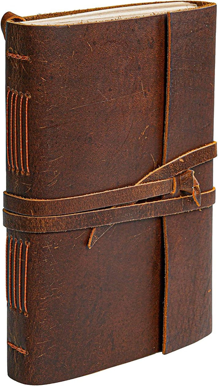 Leather Journal Notebook - Rustic Handmade Vintage Leather Bound Journals for Men and Women - Leather Craft Unlined Paper 300 Pages, Leather Book Diary Pocket Notebook, Diary To Write In (5" x 7")