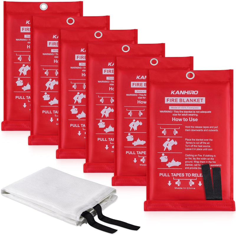 Emergency Fire Blanket for Home Kitchen - KANHIRO Fiberglass Fire Suppression Blanket Great for School, Fireplace, Grill, Car, Office, Warehouse (4 Pack, 39 in X 39 in)