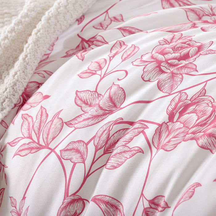 JANZAA Comforter Set Comforter Floral Bedding Sets Flowers Bed Comforter 1 Soft Reversible Botanical with 2 Pillow Shams (Pink, Queen)
