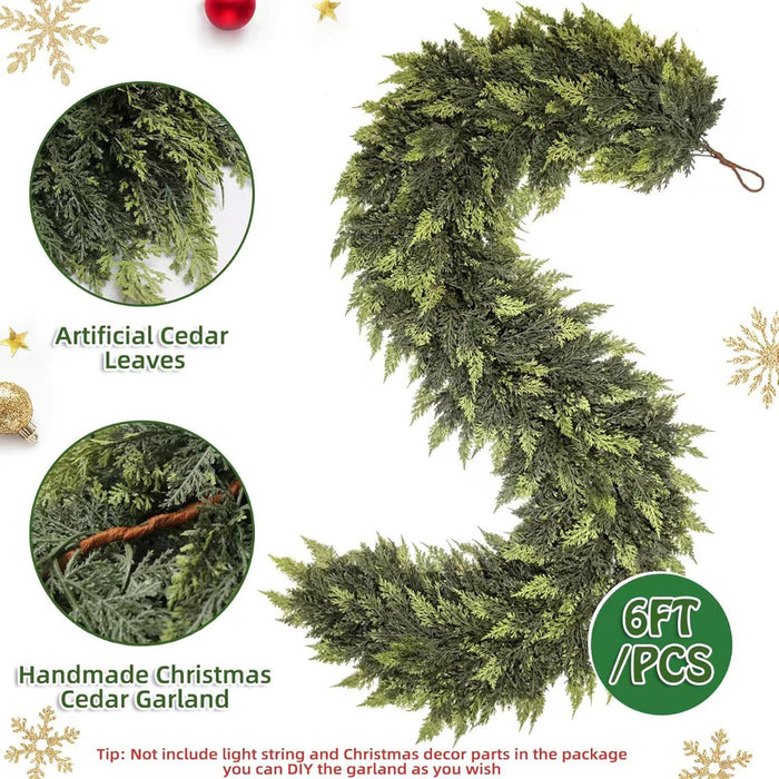 6ft Christmas Cedar Garland Pretty Thickness and Soft, Faux Full Real Touch Cedar Garland for Mantle, Fireplace, Porch, Outdoor & Indoor Holiday Decorations (1 Pcs)