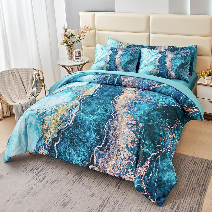 PERFEMET 6 PCS Bed in a Bag Black Watercolor Marble Printed Comforter Set for Queen Bed Burning Mountain Pattern Bedding Set with Sheets Retro Artwork Design Quilt Sets(Black, Queen)