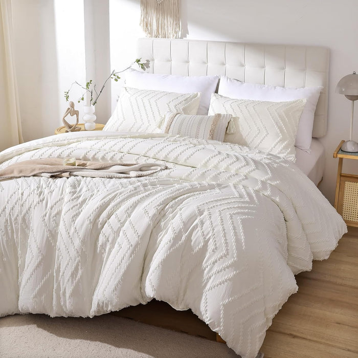 YIRDDEO Pink Queen Size Comforter Set 3Pcs - Boho Chevron Blush Farmhouse Bedding, Vertical Tufted Lightweight Neutral Bed Set (1 Comforter, 2 Pillowcases)