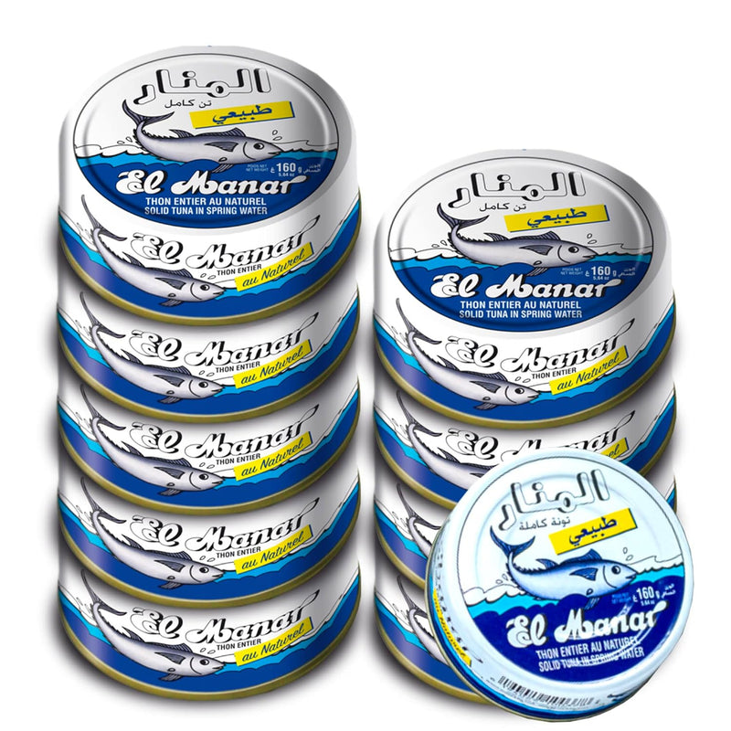 Solid Tuna in Virgin Olive Oil - Canned Tuna Fish in Cold Pressed Tunisian Olive Oil from El Manar - 10-Pack of 160g Cans