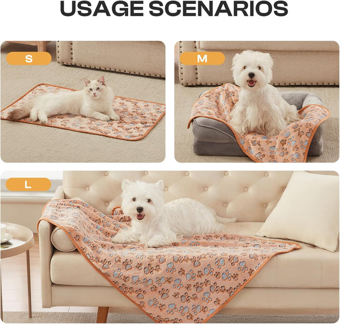1 Pack 3 Blankets Super Soft Fluffy Premium Fleece Pet Blanket Flannel Throw for Dog Puppy Cat Paw Brown/Pink/White Small(23x16 inch)