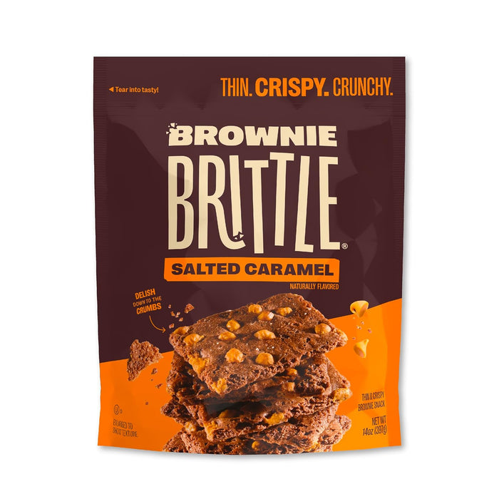 Brownie Brittle – Chocolate Chip & Salted Caramel Thin and Crispy Sweet Snacks (Pack of 20, 1 oz), Rich Gourmet Brownie Bites Dessert