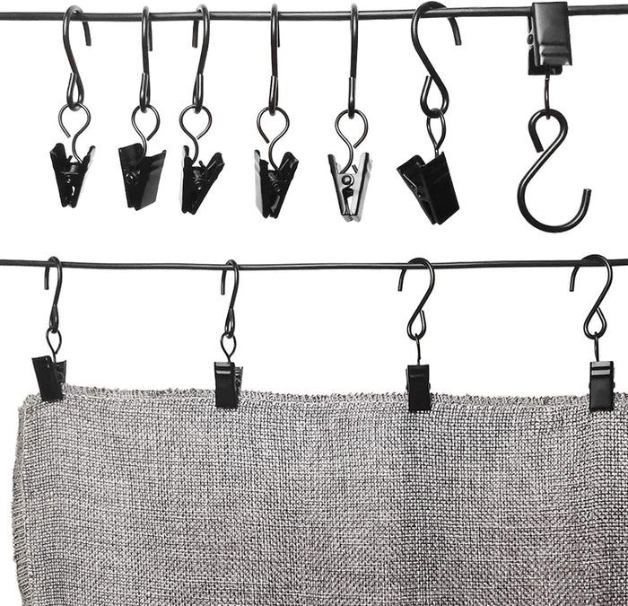 Stainless Steel S Hooks Curtain Clips, 50 Pack Hanging Party Lights Clips Hangers Gutter Photo, Art Craft Display, 2.4 Inch Long, Black