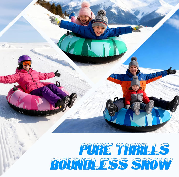 36 Inch Inflatable PVC Snow Tubes for Adults & Kids - Family Outdoor Winter Sledding Set with Thickened Hard Bottom & Handles for Safe Winter Snow Sports Fun