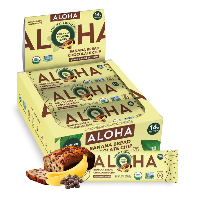 ALOHA Organic Plant Based Protein Bars - Chocolate Coconut Almond, Vegan, Low Sugar, Gluten-Free, Low Carb, Non-GMO, No Stevia, No Erythritol - 12 Count (Pack of 1)