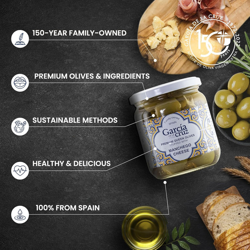 Manchego Cheese Stuffed Olives, Garcia de la Cruz, 14 oz