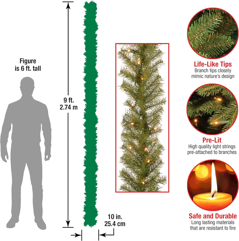 National Tree Company Pre-Lit Artificial Christmas Garland, Green, Norwood Fir, White Lights, Plug In, Christmas Collection, 9 Feet