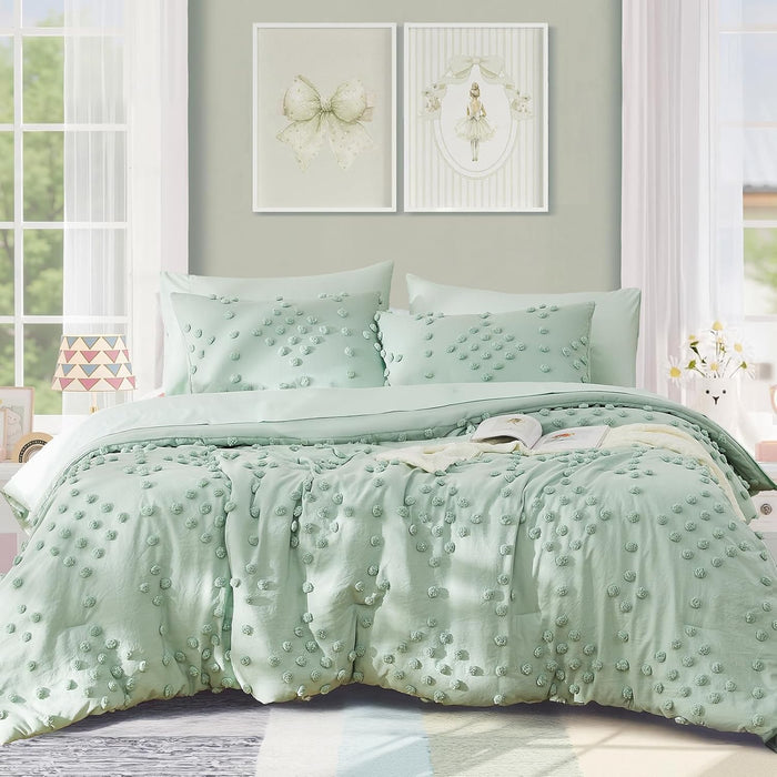 Geniospin Light Blue Full Comforter Set for Girls- 7 Pieces Bowknot Jacquard Bed in A Bag Twin Bedding Sets with Sheets, Pillowcases & Shams, All Season Kids Comforter Set