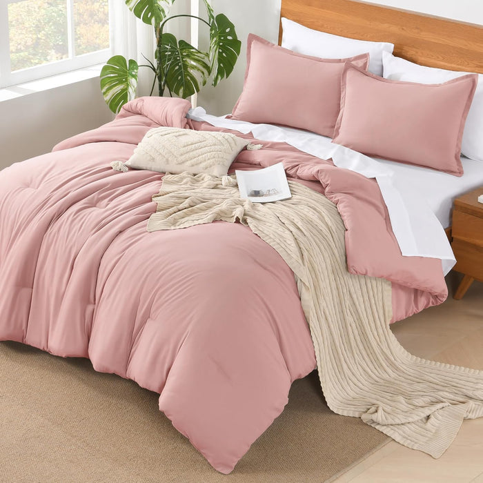 Andency King Size Comforter Set - 7 Pieces Bed in a Bag King Bedding Comforter Sets Oatmeal, Winter Solid Soft Lightweight Comforter with Fitted Sheets, Flat Sheets, Pillowcases & Shams