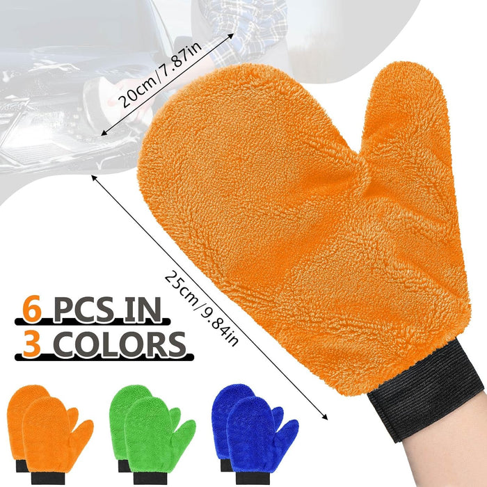 6 Pcs Microfiber Dusting Mitt with Thumb Washable Reusable Household Cleaning Mitt Car Wash Gloves Terry Weave Dusting Gloves for Plant Car Wheel House Blinds Kitchen Pool Dust (Bright Color)