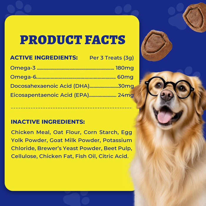 260 Bites Wellix Dog Skin and Coat Supplement - Affordable, Long-Lasting Omega 3 Fish Oil for Dogs - Supports Skin & Coat, Itching Relief & Anti-Shedding Tasty Dog Allergy Chews