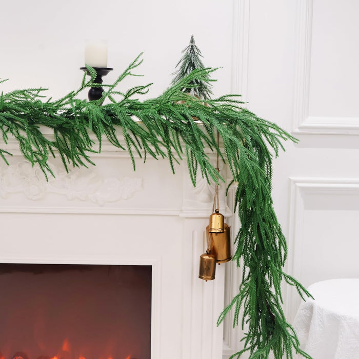 9FT Christmas Garlands Norfolk Pine Garland Real Touch Artificial Faux Greenery Garland for Holiday Indoor Outdoor Decor