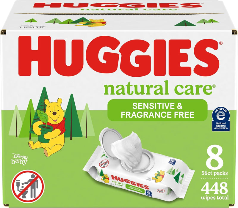 Huggies Natural Care Sensitive Baby Wipes, Unscented, Hypoallergenic, 99% Purified Water, 12 Flip-Top Packs (768 Wipes Total), Packaging May Vary
