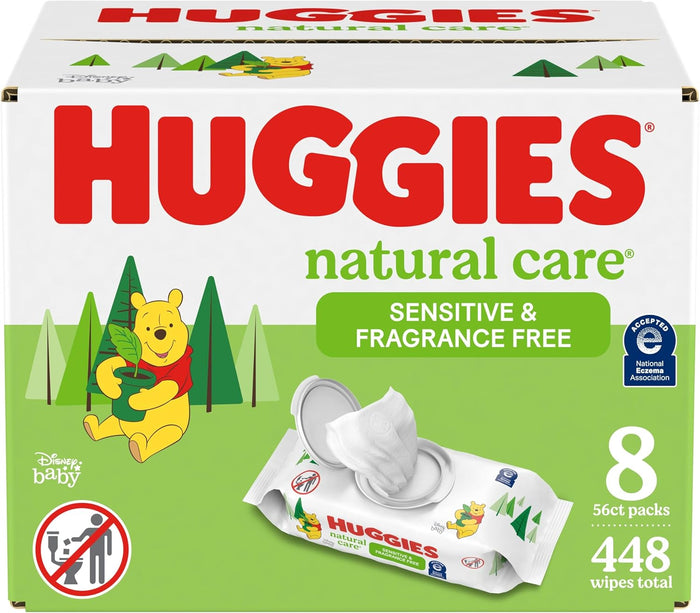Huggies Natural Care Sensitive Baby Wipes, Unscented, Hypoallergenic, 99% Purified Water, 12 Flip-Top Packs (768 Wipes Total), Packaging May Vary