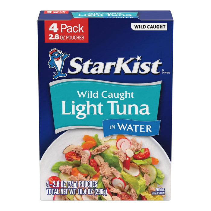 StarKist Chunk Light Tuna in Water, 2.6 oz Pouch (24 Pack) Ready to Eat Wild Caught Tuna, 17g Protein, 70 Calories Per Serving, Gluten Free, Soy Free, Kosher, Perfect for Salads, Keto Meals and Snacks