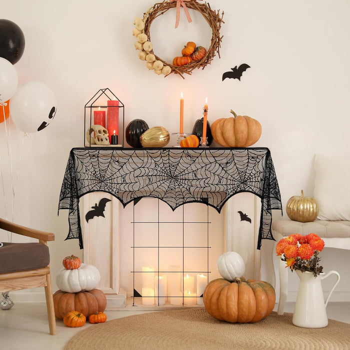 Halloween Table Runner, Black Lace Spider Web Table Runners for Halloween Decor/Party Dinner Table Decoration 18 x 72Inch