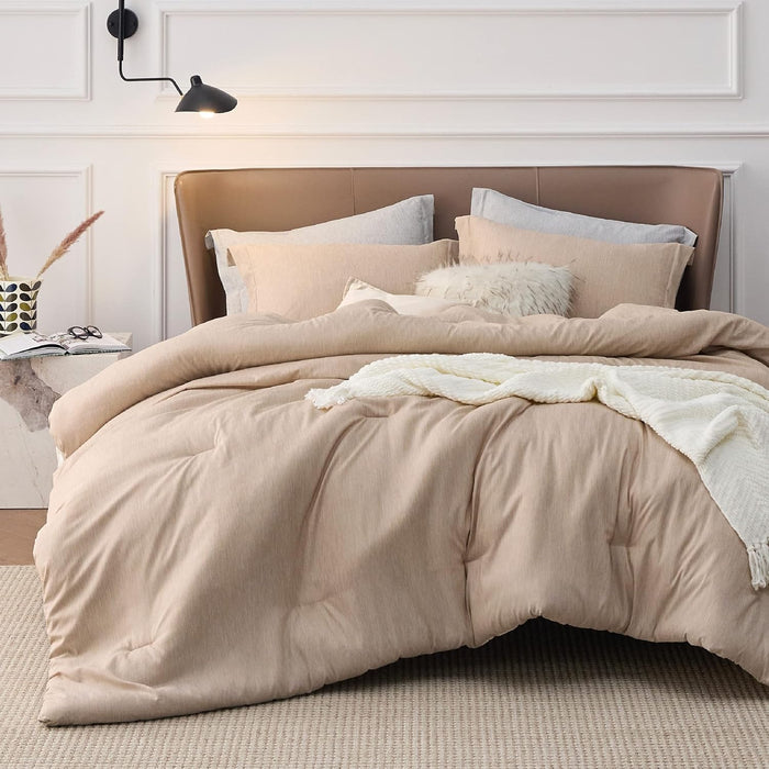 Bedsure Queen Comforter Set - Beige Soft Bedding for All Seasons, Cationic Dyed Bed Set, 3 Pieces, 1 Queen Size Comforter (90"x90") and 2 Pillow Shams (20"x26"+2")