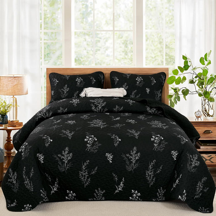 Drucon Burnt Orange Quilt Set King Size Branch Bedspread Coverlet Set, Terracotta Botanical Floral Pattern Quilted Bedding Set 3 Piece Lightweight Microfiber Bed Cover for All Season (104''x90'')