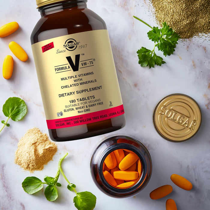 Solgar Formula VM-75, 180 Tablets - Multivitamin with Chelated Minerals - Vitamin A, B6, B12, C, D, E - Biotin, Magnesium, Calcium, Iron, Zinc - Vegan, Gluten Free, Dairy Free, Kosher - 180 Servings