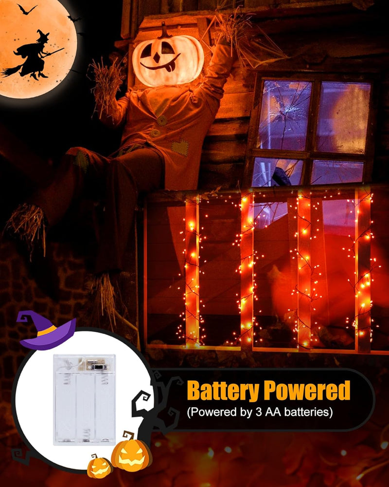 Halloween Fairy Lights Battery Operated, 10 Feet 120LEDs Firecracker String Lights Waterproof Silver Wire Starry Firefly Light for Bedroom Home Haunted House Indoor Outdoor Holiday Decorations, Orange