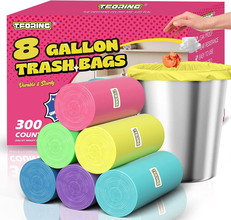300 Count 4 Gallon Small Trash Bags - 15 Liter Colored Garbage Bags Unscented Wastebasket Liners Heavy Duty & Leakproof Plastic Can Liners for Bathroom Office Bedroom Toilet Car