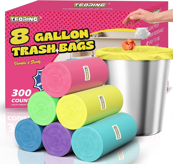 300 Count 4 Gallon Small Trash Bags - 15 Liter Colored Garbage Bags Unscented Wastebasket Liners Heavy Duty & Leakproof Plastic Can Liners for Bathroom Office Bedroom Toilet Car